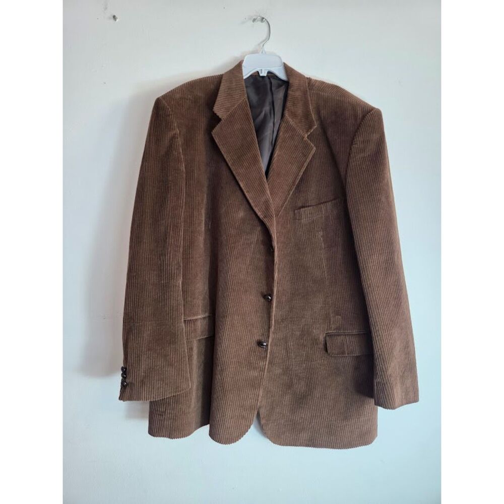 Mazzoni Men Brown Corduroy Cotton 3 Button Single Breasted Blazer sz 52R or 2X